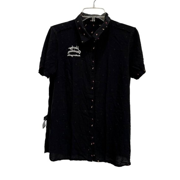 Harley Davidson Women's Black Short Sleeve Button Down Collar Shirt Top Size M - Picture 3 of 10